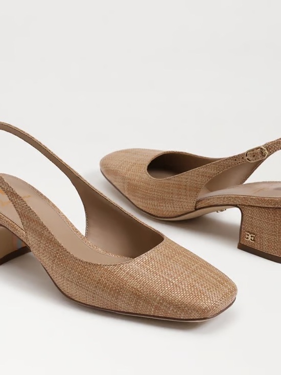 Sam Edelman Shoes - Sam Edelman Tan Textured Slingback Low Block Heel Pumps
